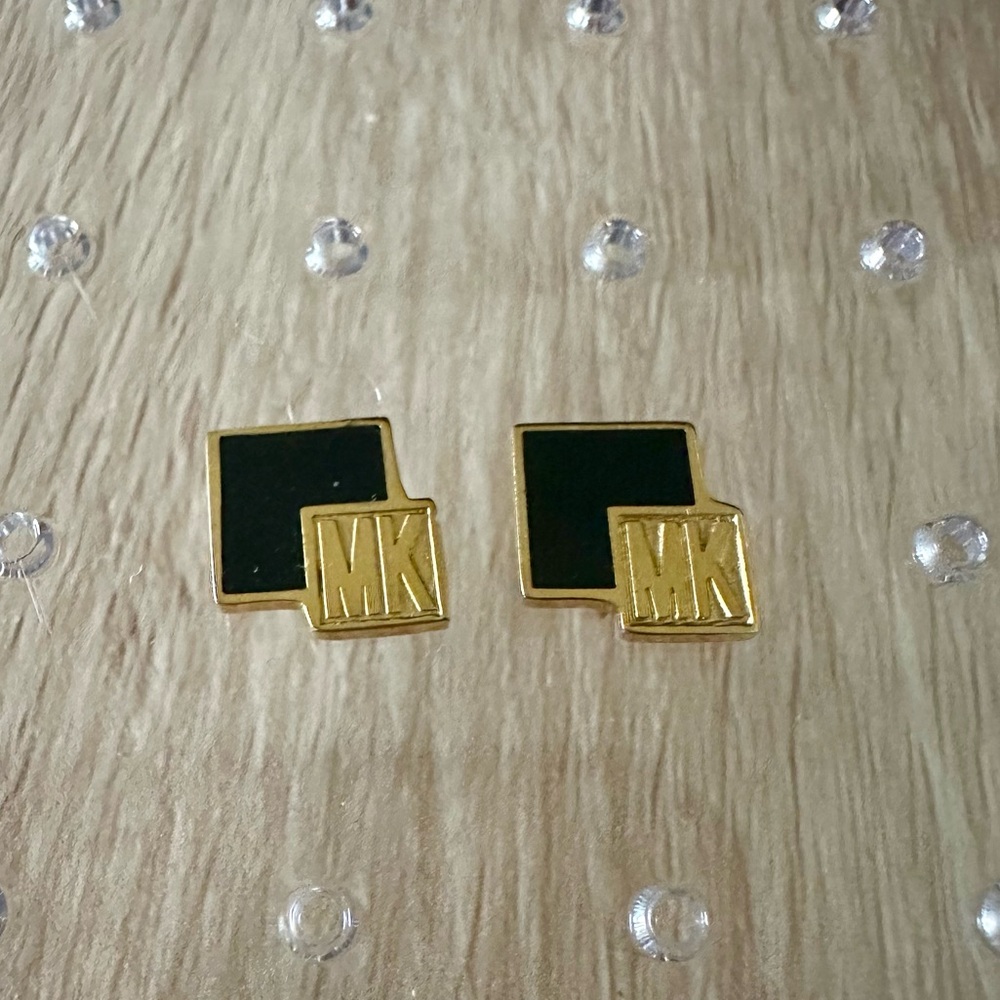 Michael Kors Signature Gold and Black Toned Square Pierced Earrings VTG